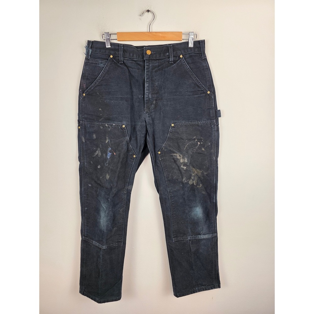 Carhartt B01-BLK Double Knee Work Pants Black Made in USA 33x30 Faded Distressed